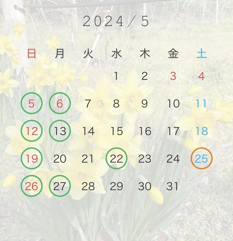 5月の定休日☀️